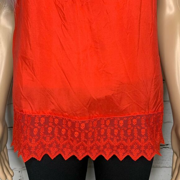 Kooples Silk Skull Lace Embroidery Zipper Short Sleeve Red Top Size XS - Picture 3 of 8